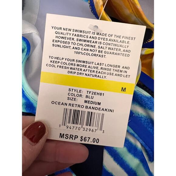 24th & Ocean Retro UPF 50% Bandeaukini and Rashguard Set Blue Women's Size M NWT - Picture 7 of 7